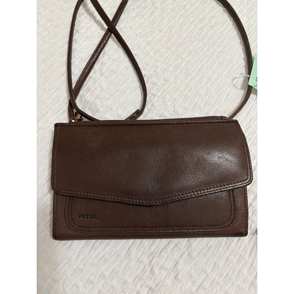 Vintage Brown Fossil Leather Crossbody Wallet/Organizer
